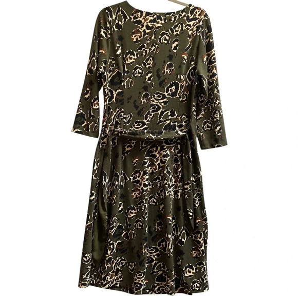 K design belted abstract printed long sleeve midi shift dress Sz XL - Picture 2 of 14